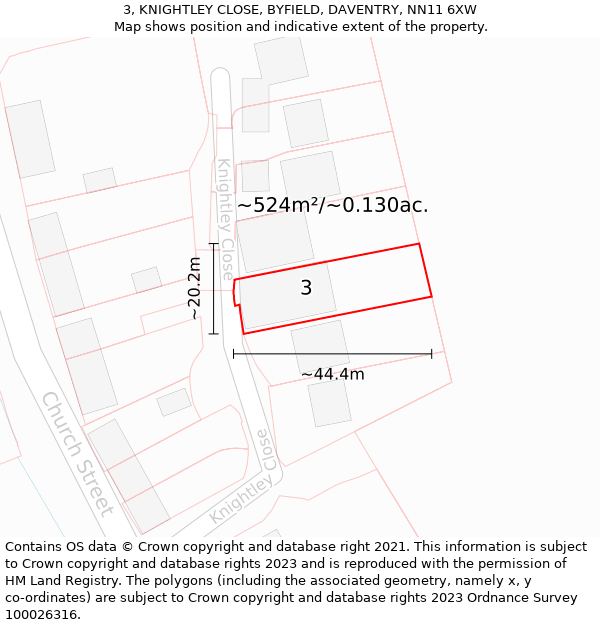 3, KNIGHTLEY CLOSE, BYFIELD, DAVENTRY, NN11 6XW: Plot and title map