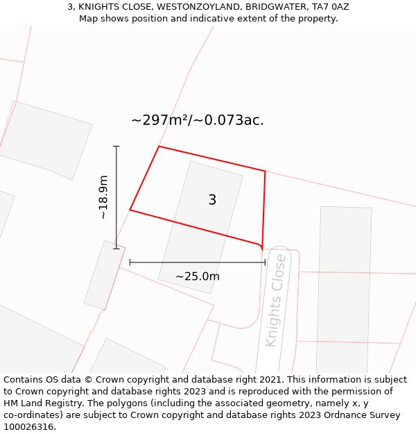 3, KNIGHTS CLOSE, WESTONZOYLAND, BRIDGWATER, TA7 0AZ: Plot and title map