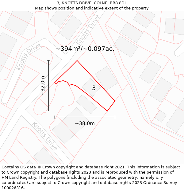 3, KNOTTS DRIVE, COLNE, BB8 8DH: Plot and title map
