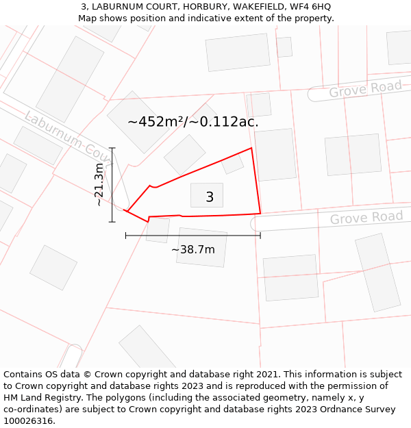 3, LABURNUM COURT, HORBURY, WAKEFIELD, WF4 6HQ: Plot and title map