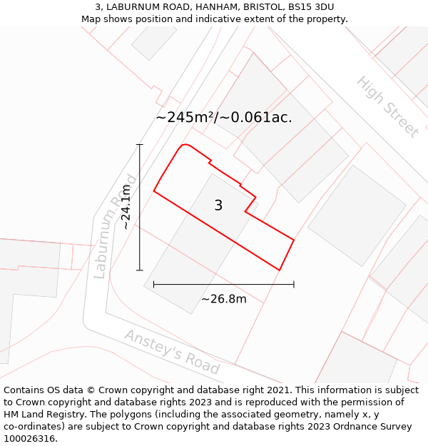 3, LABURNUM ROAD, HANHAM, BRISTOL, BS15 3DU: Plot and title map