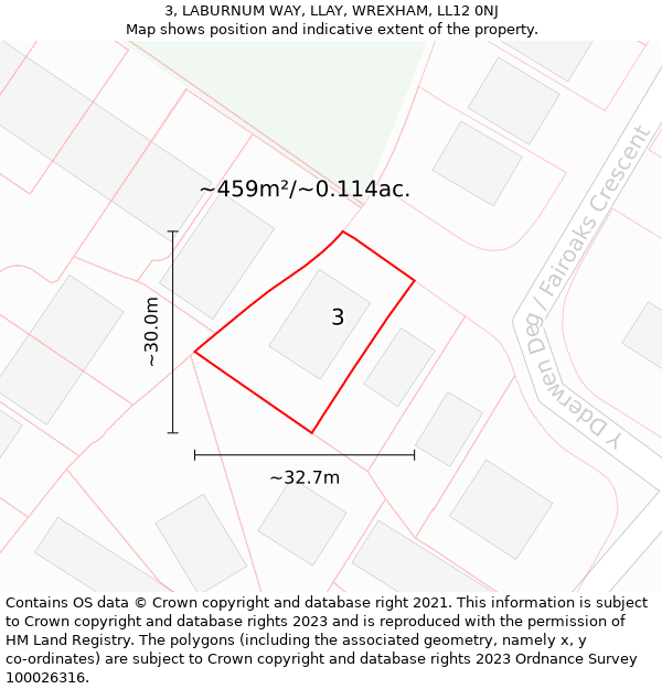 3, LABURNUM WAY, LLAY, WREXHAM, LL12 0NJ: Plot and title map