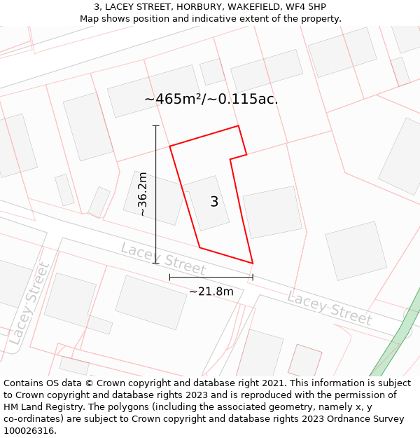 3, LACEY STREET, HORBURY, WAKEFIELD, WF4 5HP: Plot and title map