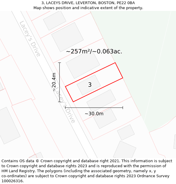 3, LACEYS DRIVE, LEVERTON, BOSTON, PE22 0BA: Plot and title map