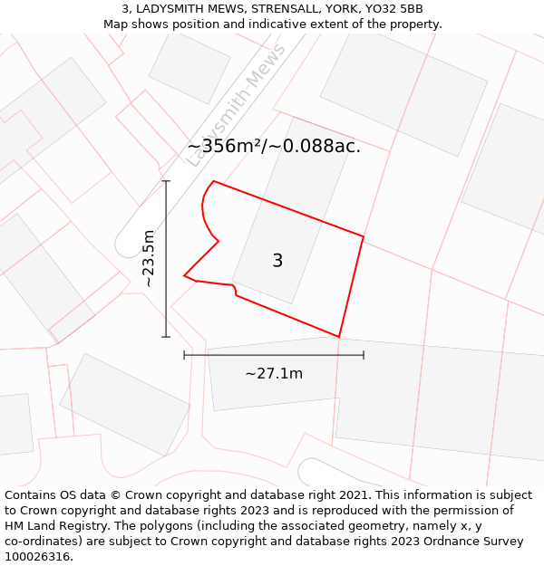 3, LADYSMITH MEWS, STRENSALL, YORK, YO32 5BB: Plot and title map