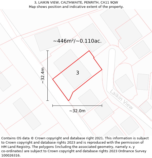 3, LAIKIN VIEW, CALTHWAITE, PENRITH, CA11 9QW: Plot and title map