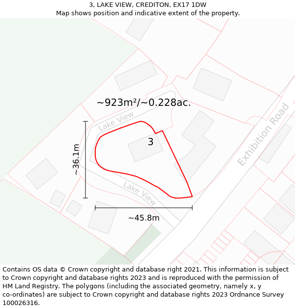 3, LAKE VIEW, CREDITON, EX17 1DW: Plot and title map