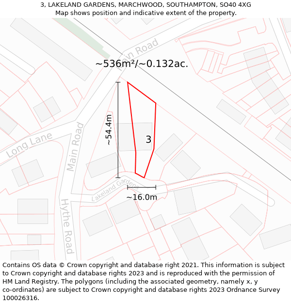 3, LAKELAND GARDENS, MARCHWOOD, SOUTHAMPTON, SO40 4XG: Plot and title map