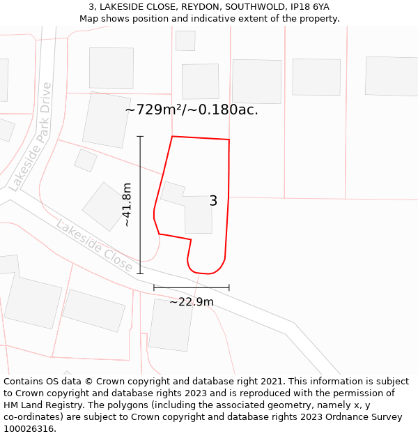 3, LAKESIDE CLOSE, REYDON, SOUTHWOLD, IP18 6YA: Plot and title map