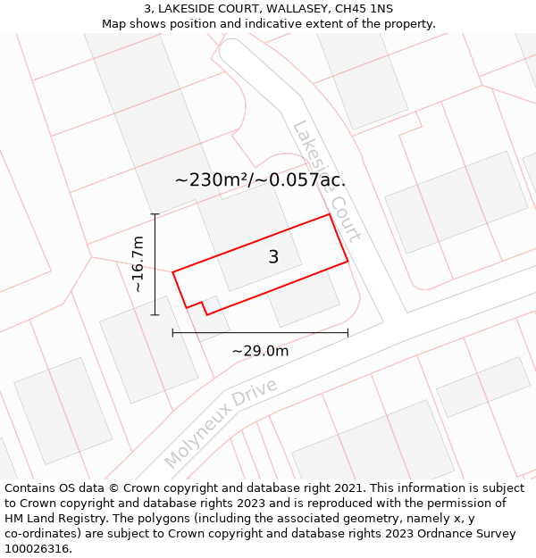 3, LAKESIDE COURT, WALLASEY, CH45 1NS: Plot and title map