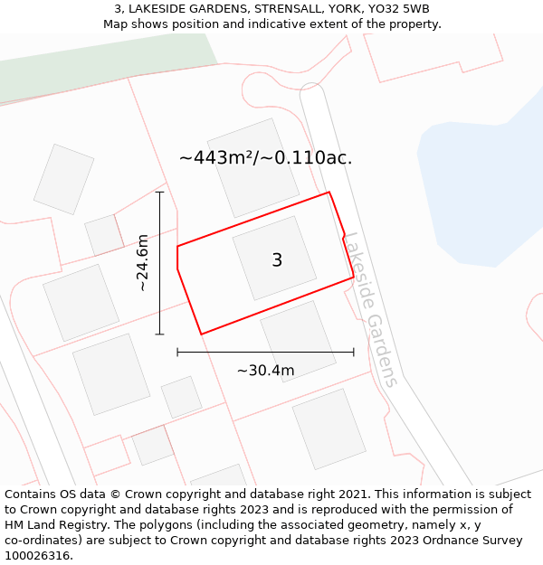 3, LAKESIDE GARDENS, STRENSALL, YORK, YO32 5WB: Plot and title map