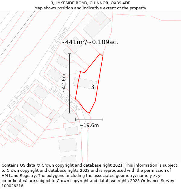 3, LAKESIDE ROAD, CHINNOR, OX39 4DB: Plot and title map