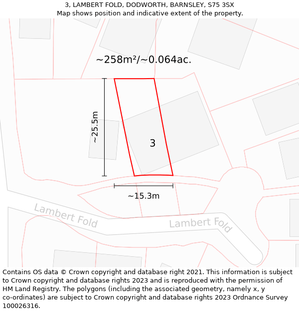 3, LAMBERT FOLD, DODWORTH, BARNSLEY, S75 3SX: Plot and title map