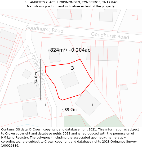 3, LAMBERTS PLACE, HORSMONDEN, TONBRIDGE, TN12 8AG: Plot and title map