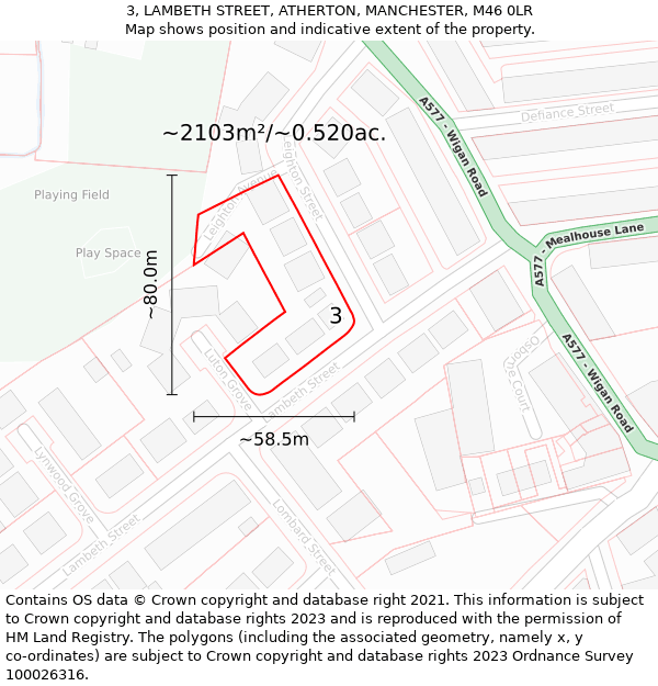 3, LAMBETH STREET, ATHERTON, MANCHESTER, M46 0LR: Plot and title map