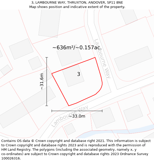 3, LAMBOURNE WAY, THRUXTON, ANDOVER, SP11 8NE: Plot and title map