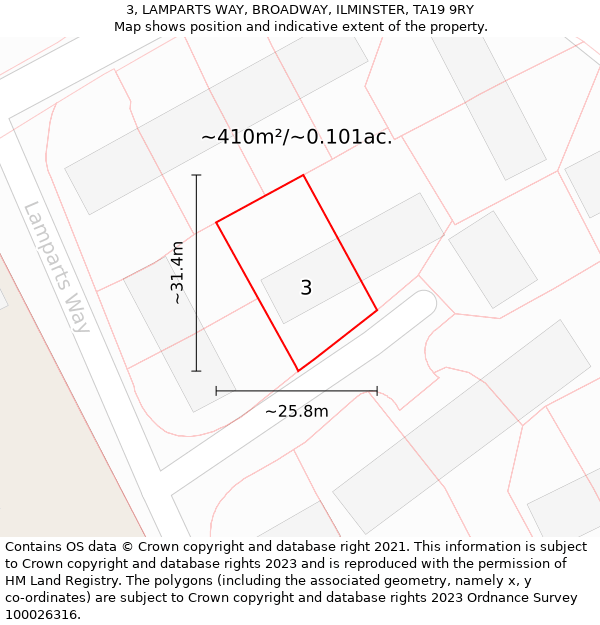 3, LAMPARTS WAY, BROADWAY, ILMINSTER, TA19 9RY: Plot and title map