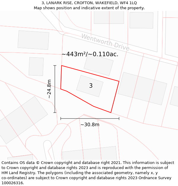 3, LANARK RISE, CROFTON, WAKEFIELD, WF4 1LQ: Plot and title map