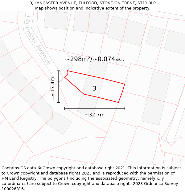 3, LANCASTER AVENUE, FULFORD, STOKE-ON-TRENT, ST11 9LP: Plot and title map