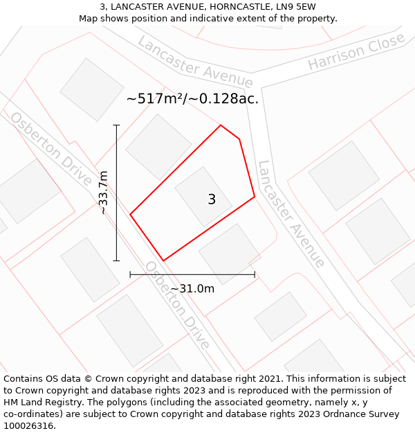 3, LANCASTER AVENUE, HORNCASTLE, LN9 5EW: Plot and title map