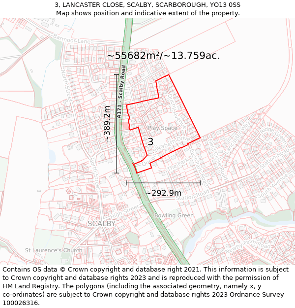 3, LANCASTER CLOSE, SCALBY, SCARBOROUGH, YO13 0SS: Plot and title map