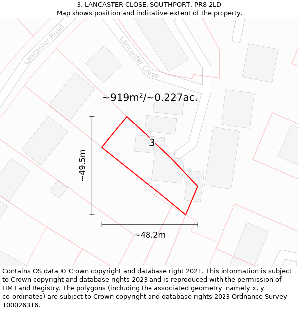 3, LANCASTER CLOSE, SOUTHPORT, PR8 2LD: Plot and title map