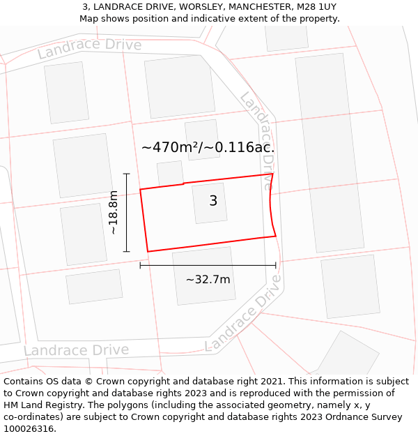 3, LANDRACE DRIVE, WORSLEY, MANCHESTER, M28 1UY: Plot and title map