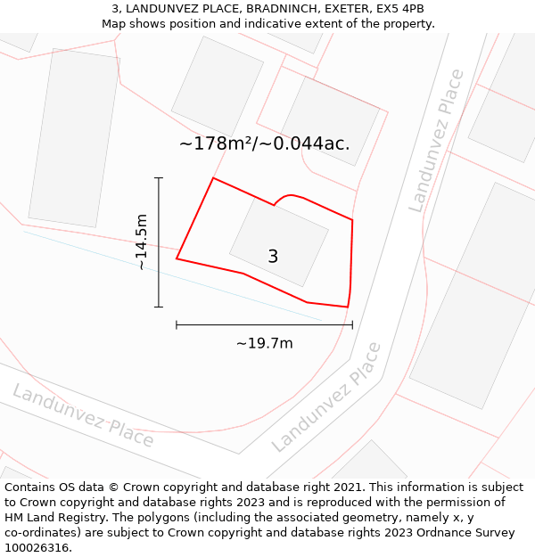 3, LANDUNVEZ PLACE, BRADNINCH, EXETER, EX5 4PB: Plot and title map