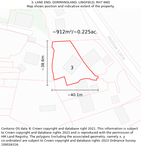 3, LANE END, DORMANSLAND, LINGFIELD, RH7 6ND: Plot and title map