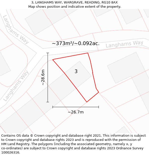 3, LANGHAMS WAY, WARGRAVE, READING, RG10 8AX: Plot and title map