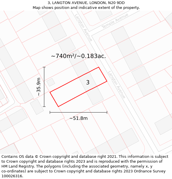 3, LANGTON AVENUE, LONDON, N20 9DD: Plot and title map