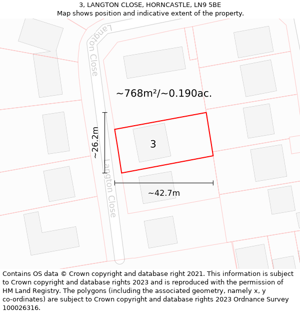 3, LANGTON CLOSE, HORNCASTLE, LN9 5BE: Plot and title map