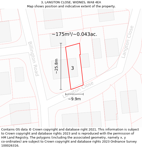 3, LANGTON CLOSE, WIDNES, WA8 4EA: Plot and title map