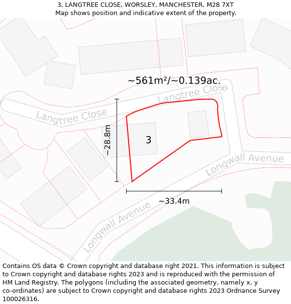 3, LANGTREE CLOSE, WORSLEY, MANCHESTER, M28 7XT: Plot and title map