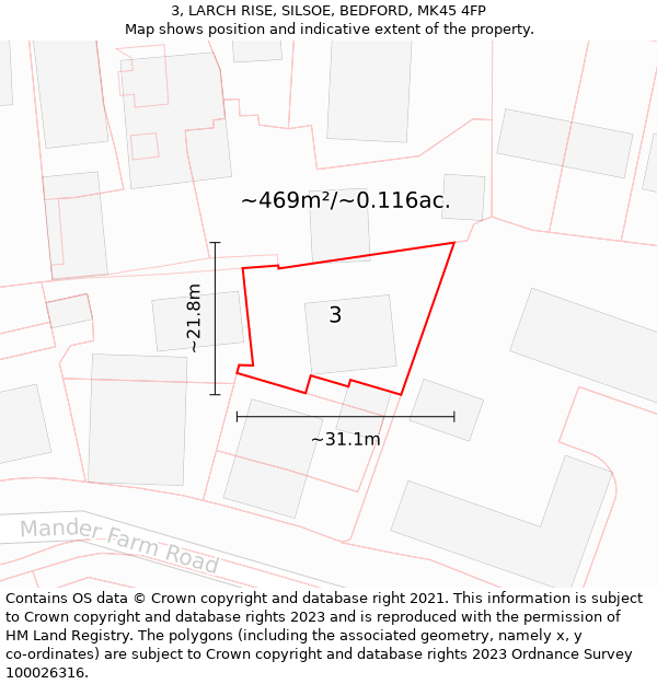 3, LARCH RISE, SILSOE, BEDFORD, MK45 4FP: Plot and title map