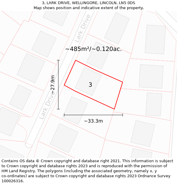 3, LARK DRIVE, WELLINGORE, LINCOLN, LN5 0DS: Plot and title map