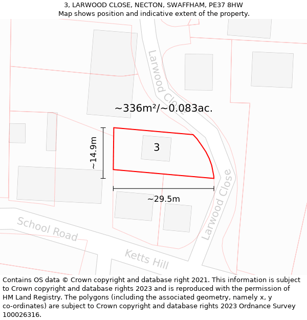 3, LARWOOD CLOSE, NECTON, SWAFFHAM, PE37 8HW: Plot and title map