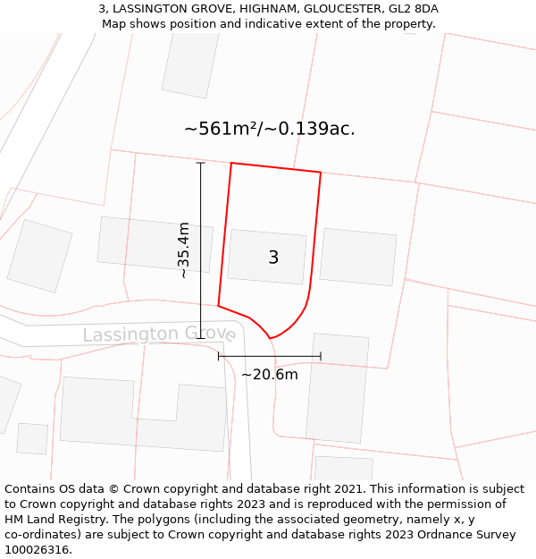 3, LASSINGTON GROVE, HIGHNAM, GLOUCESTER, GL2 8DA: Plot and title map