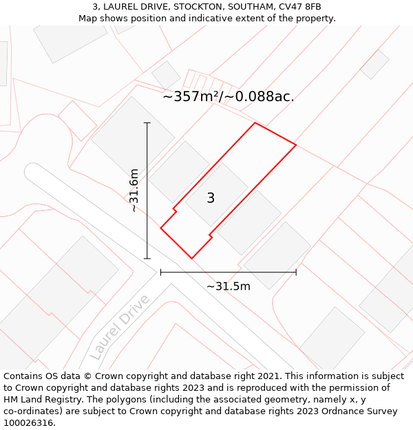 3, LAUREL DRIVE, STOCKTON, SOUTHAM, CV47 8FB: Plot and title map