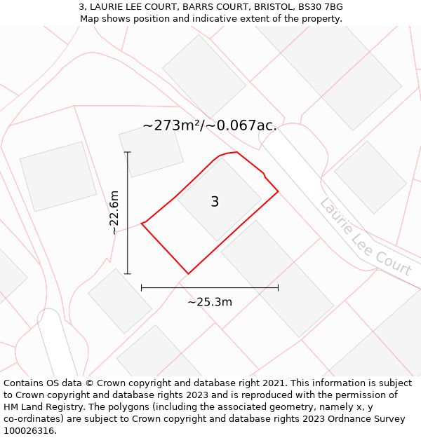 3, LAURIE LEE COURT, BARRS COURT, BRISTOL, BS30 7BG: Plot and title map
