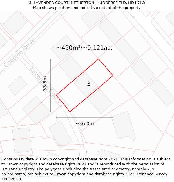 3, LAVENDER COURT, NETHERTON, HUDDERSFIELD, HD4 7LW: Plot and title map