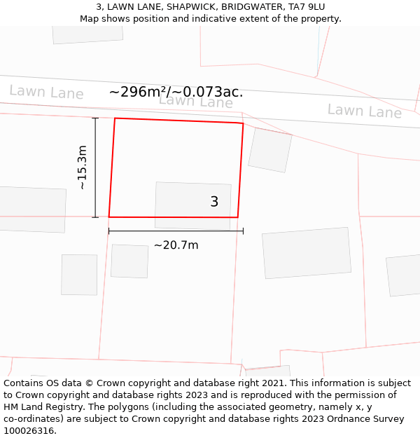 3, LAWN LANE, SHAPWICK, BRIDGWATER, TA7 9LU: Plot and title map