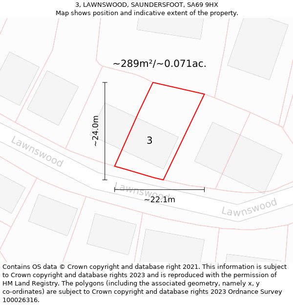 3, LAWNSWOOD, SAUNDERSFOOT, SA69 9HX: Plot and title map