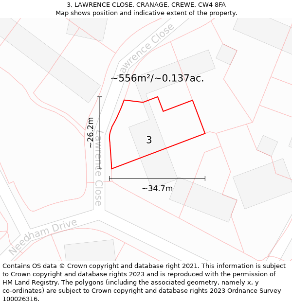 3, LAWRENCE CLOSE, CRANAGE, CREWE, CW4 8FA: Plot and title map