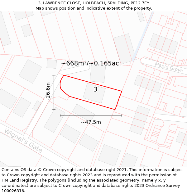 3, LAWRENCE CLOSE, HOLBEACH, SPALDING, PE12 7EY: Plot and title map