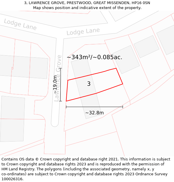 3, LAWRENCE GROVE, PRESTWOOD, GREAT MISSENDEN, HP16 0SN: Plot and title map