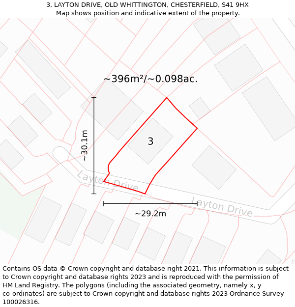 3, LAYTON DRIVE, OLD WHITTINGTON, CHESTERFIELD, S41 9HX: Plot and title map