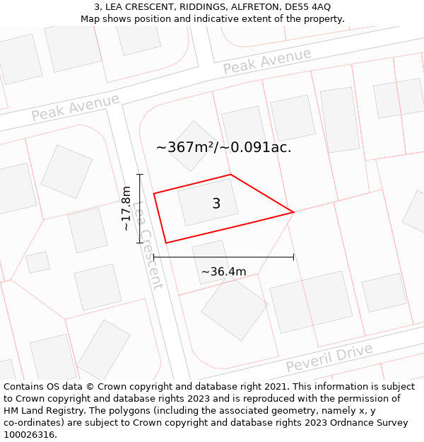 3, LEA CRESCENT, RIDDINGS, ALFRETON, DE55 4AQ: Plot and title map