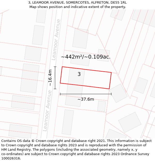 3, LEAMOOR AVENUE, SOMERCOTES, ALFRETON, DE55 1RL: Plot and title map