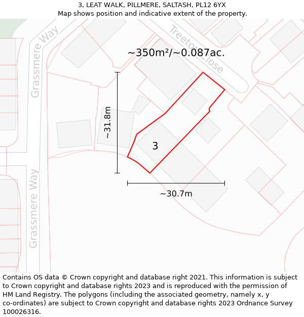 3, LEAT WALK, PILLMERE, SALTASH, PL12 6YX: Plot and title map